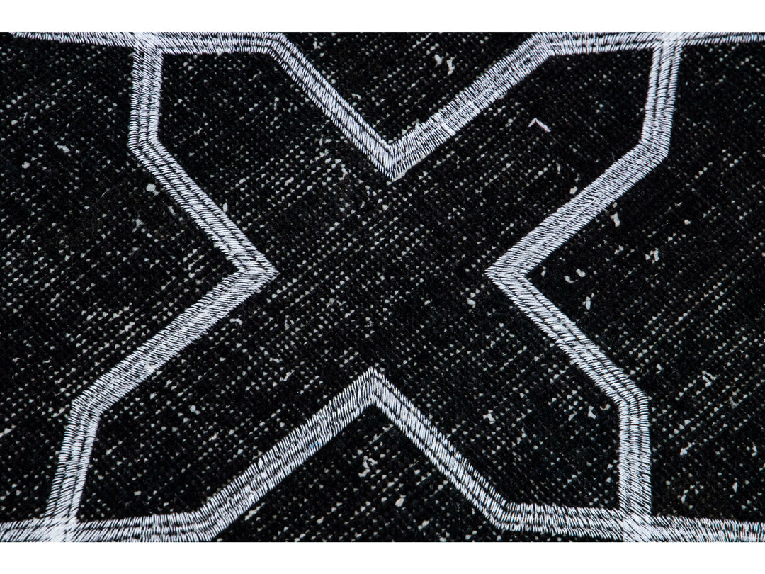 Modern Black Turkish Handmade Geometric Pattern Wool Gallery Rug
