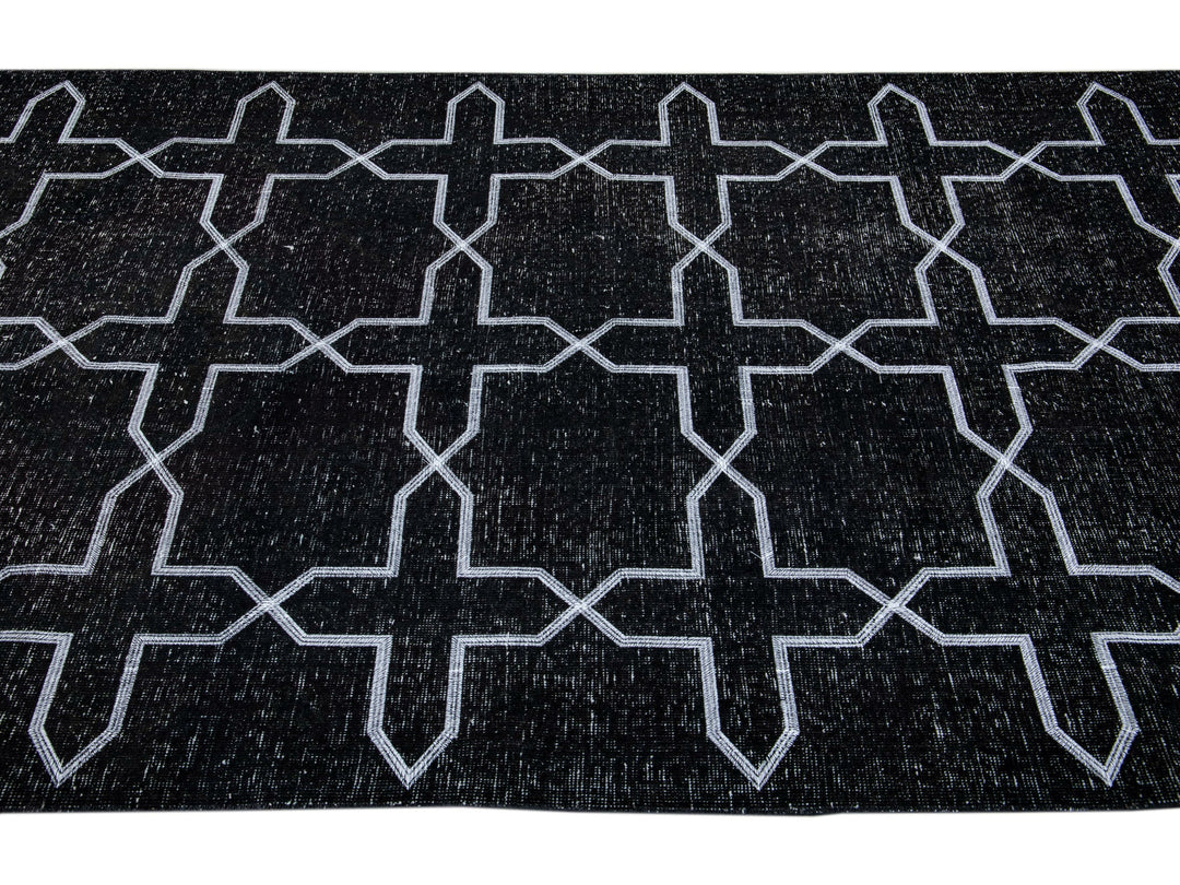 Modern Black Turkish Handmade Geometric Pattern Wool Gallery Rug