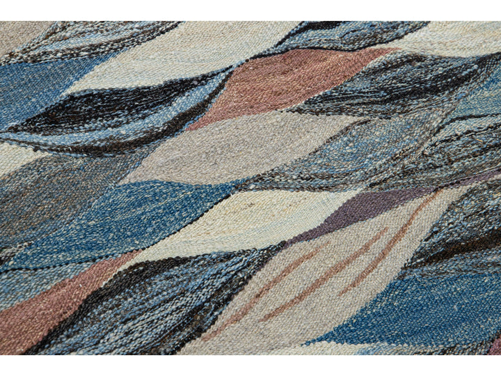 Modern Abstract Kilim Wool Rug 12 X 15