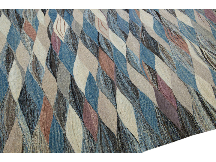 Modern Abstract Kilim Wool Rug 12 X 15