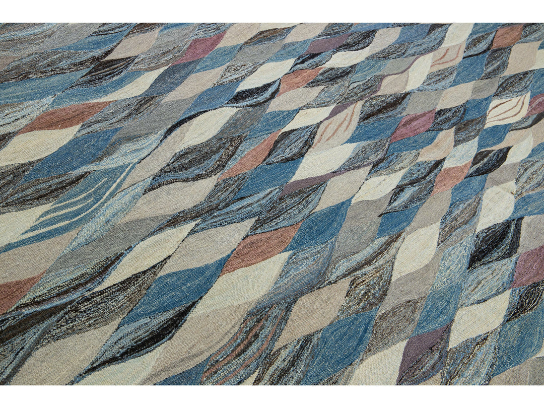 Modern Abstract Kilim Wool Rug 12 X 15