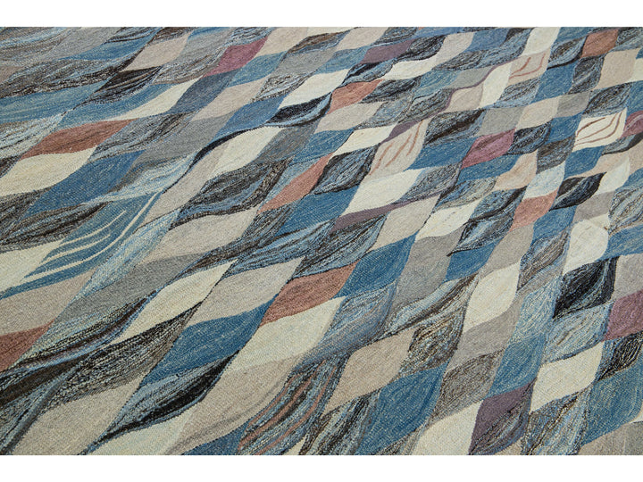 Modern Abstract Kilim Wool Rug 12 X 15