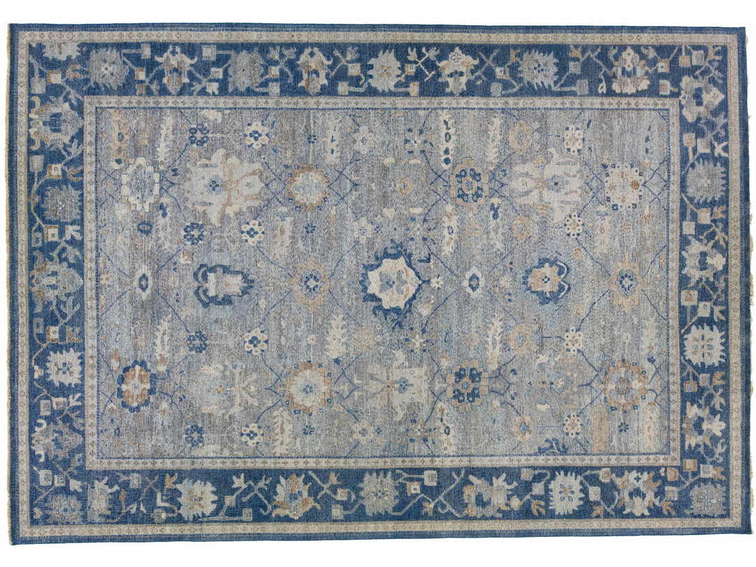Apadana's Artisan Collection Handmade Floral Gray And Blue Wool Rug