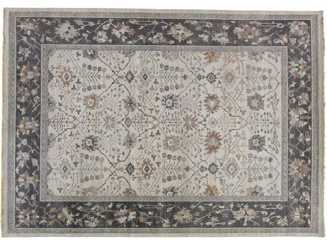 Apadana's Persian Tabriz Style Handmade Beige and Gray Wool Rug
