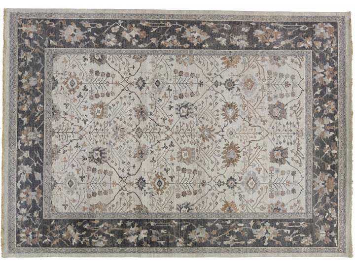 Apadana's Persian Tabriz Style Handmade Beige and Gray Wool Rug