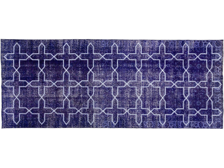 Modern Blue Turkish Handmade Geometric Pattern Wool Gallery Rug