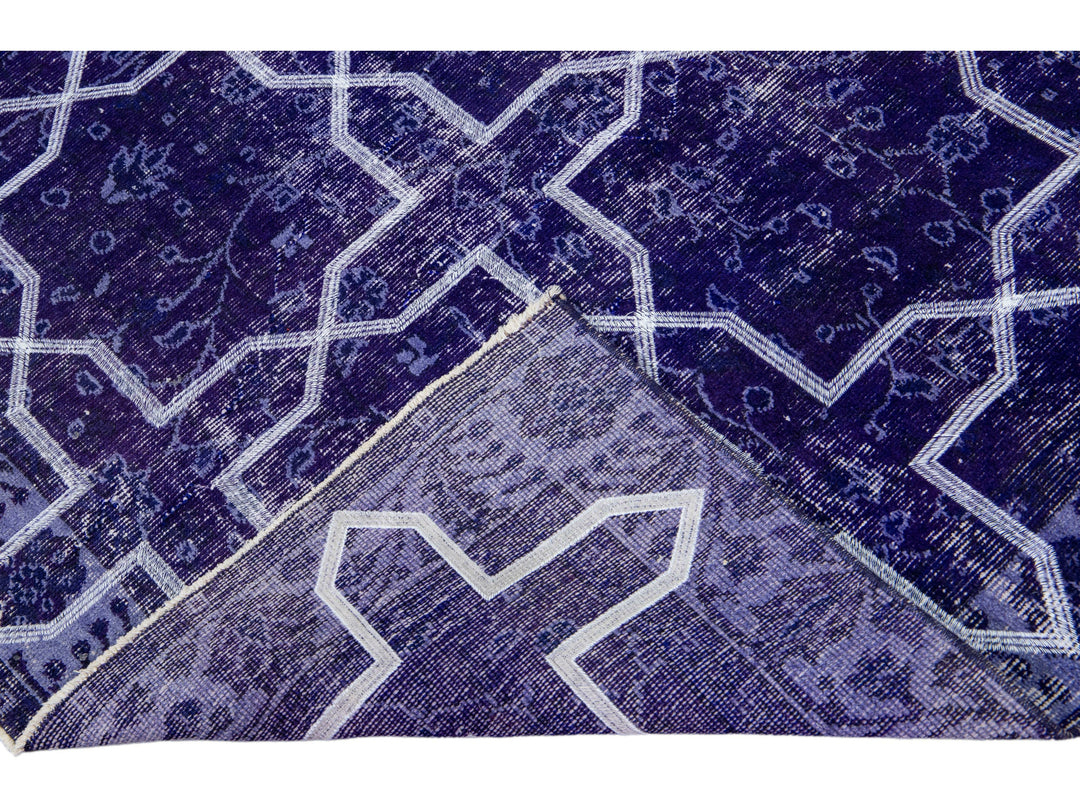 Modern Blue Turkish Handmade Geometric Pattern Wool Gallery Rug