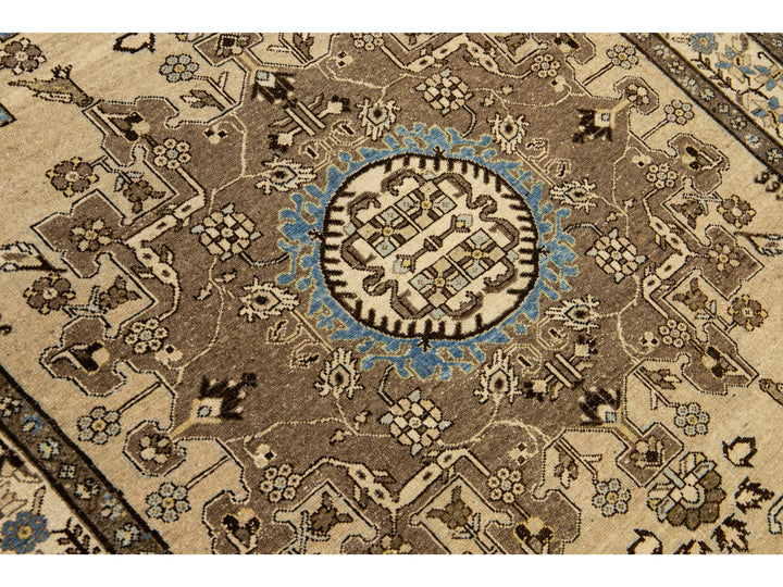 Antique Malayer Handmade Medallion Designed Beige Wool Rug