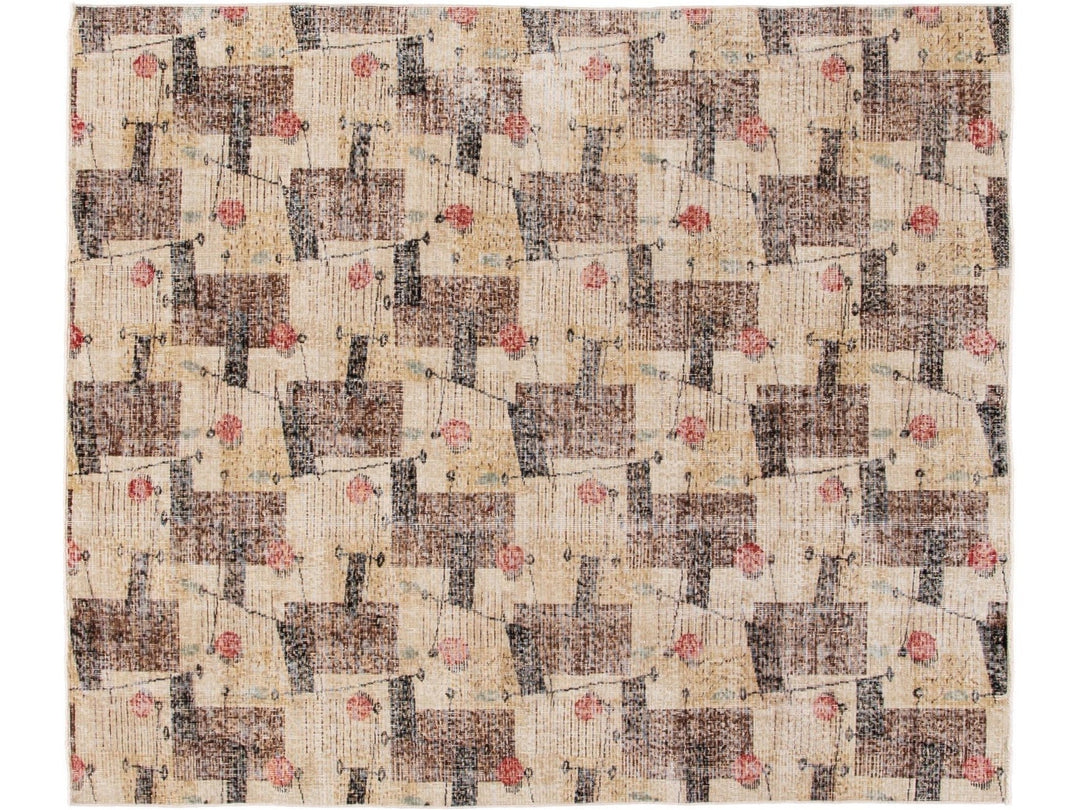 Vintage Turkish Expressionist Wool Rug 7 X 9
