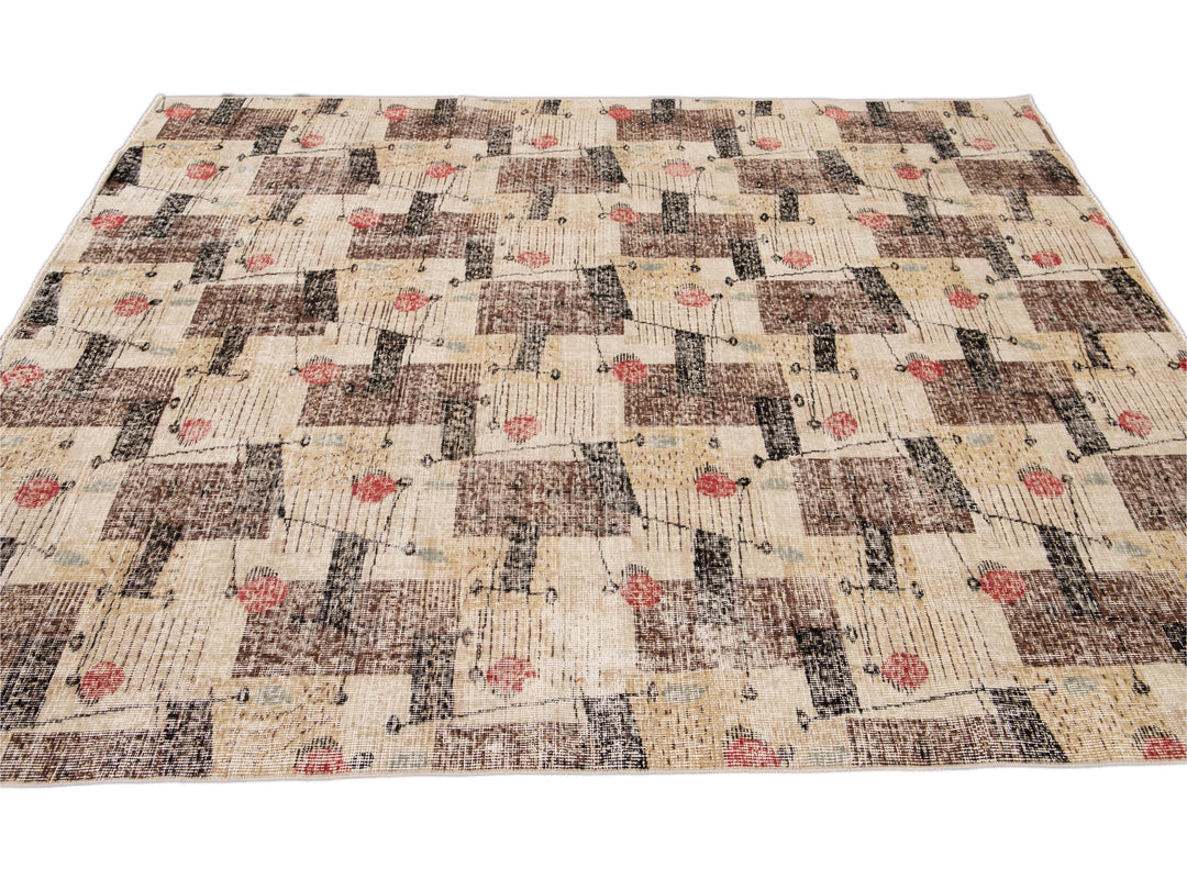 Vintage Turkish Expressionist Wool Rug 7 X 9