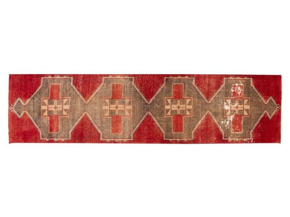 Vintage Turkish Geometric Wool Runner 3 X 13