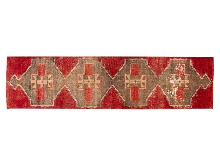 Vintage Turkish Geometric Wool Runner 3 X 13