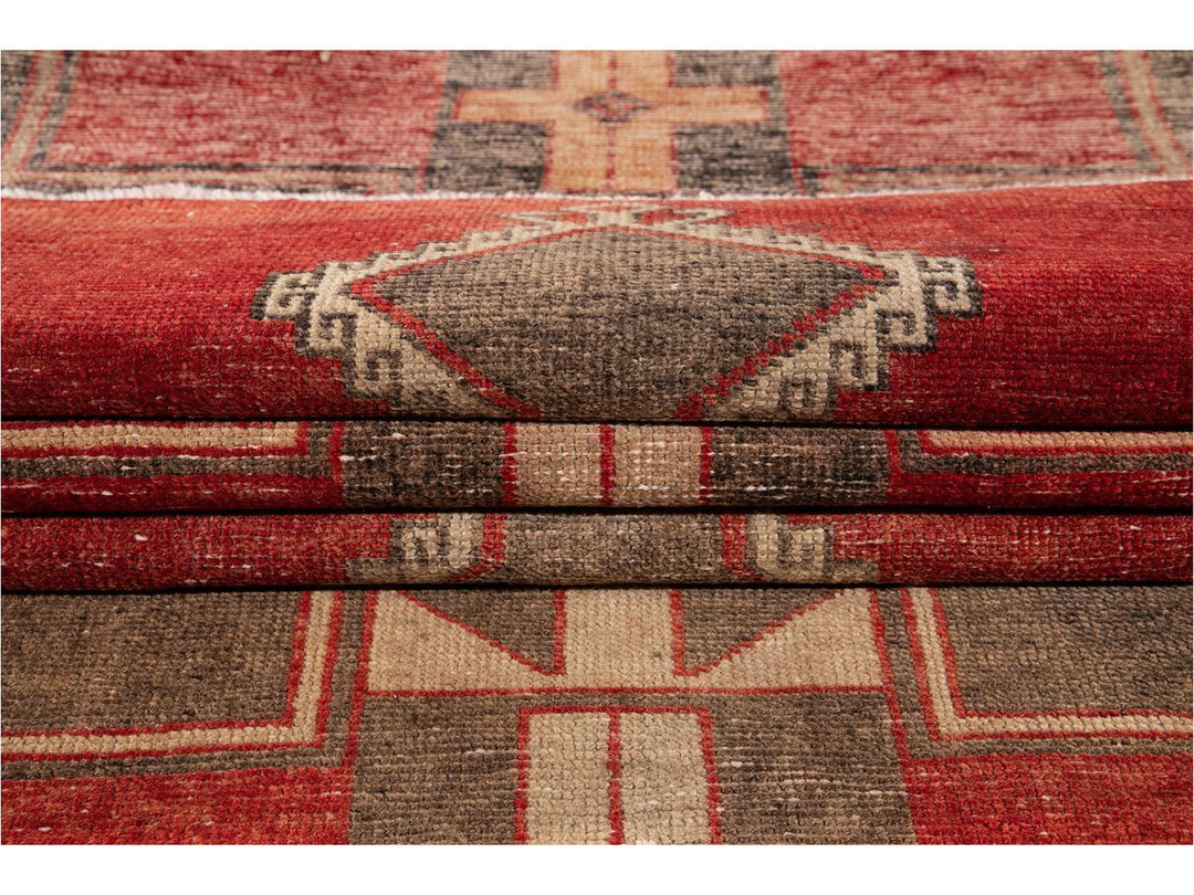 Vintage Turkish Geometric Wool Runner 3 X 13