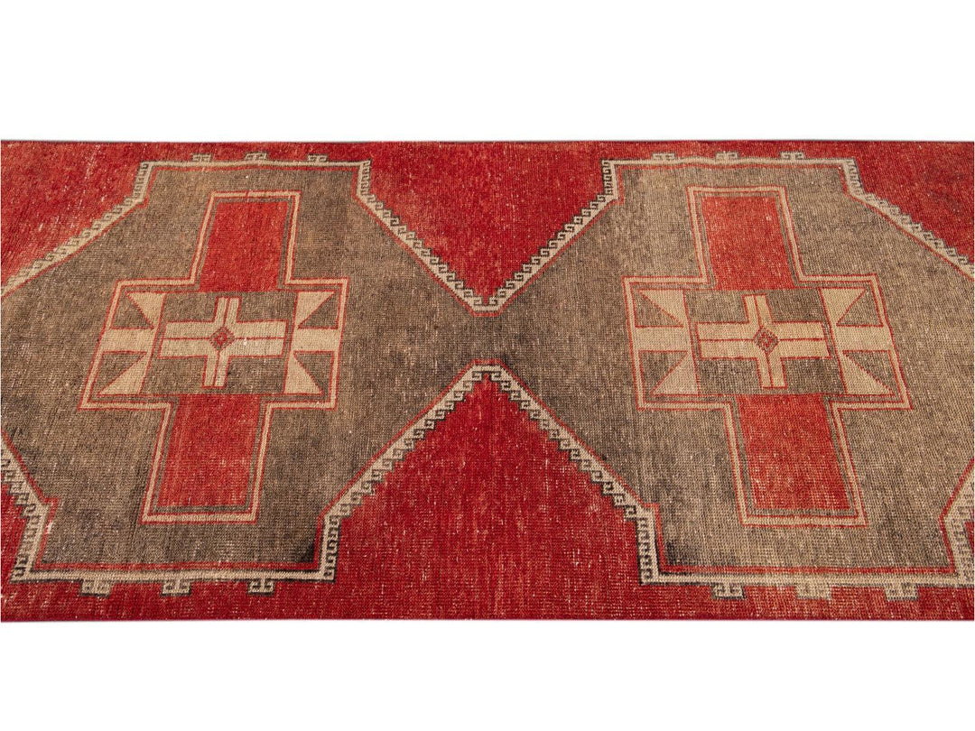 Vintage Turkish Geometric Wool Runner 3 X 13