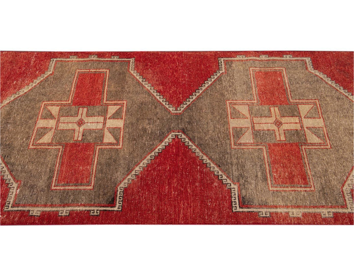 Vintage Turkish Geometric Wool Runner 3 X 13