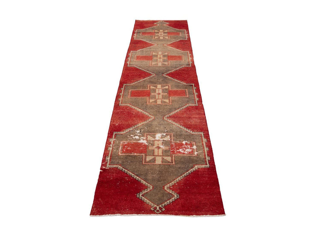 Vintage Turkish Geometric Wool Runner 3 X 13