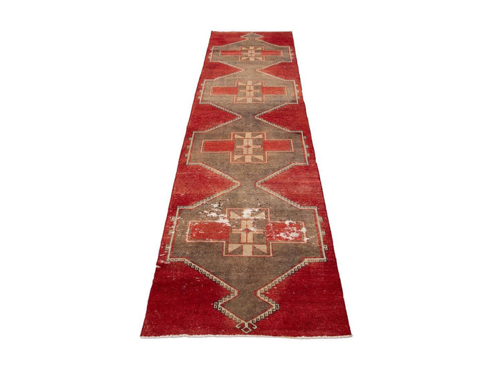 Vintage Turkish Geometric Wool Runner 3 X 13
