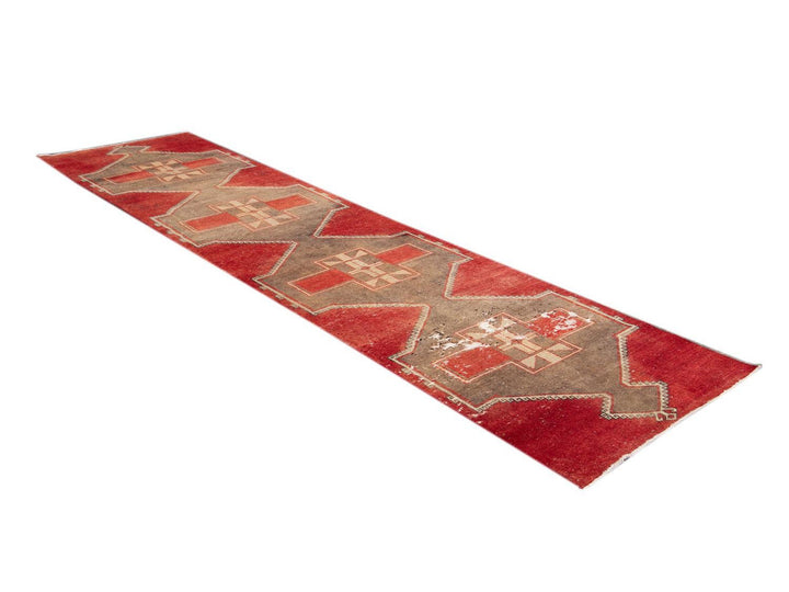 Vintage Turkish Geometric Wool Runner 3 X 13