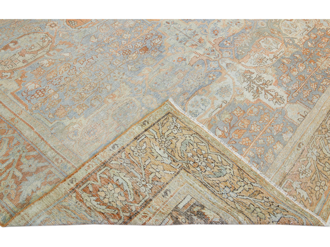 Antique Sultanabad Handmade Allover Floral Light Blue Wool Rug