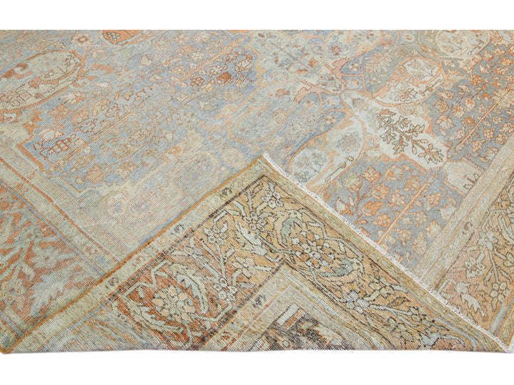Antique Sultanabad Handmade Allover Floral Light Blue Wool Rug
