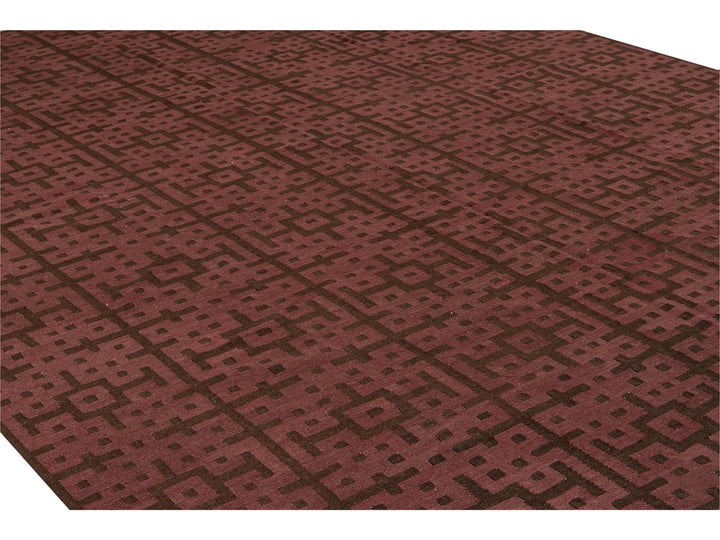 Modern Kilim Handmade Maroon and Brown Geometric Pattern Wool Rug