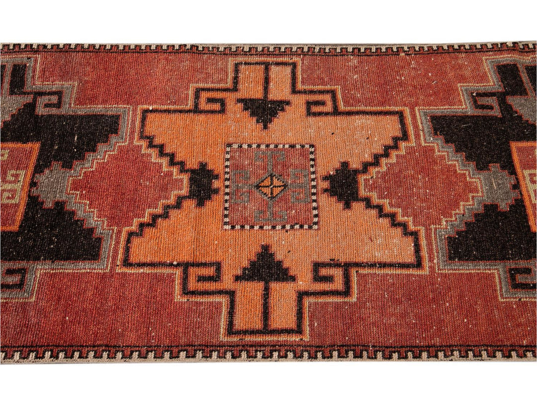 Vintage Turkish Geometric Wool Runner 3 X 11