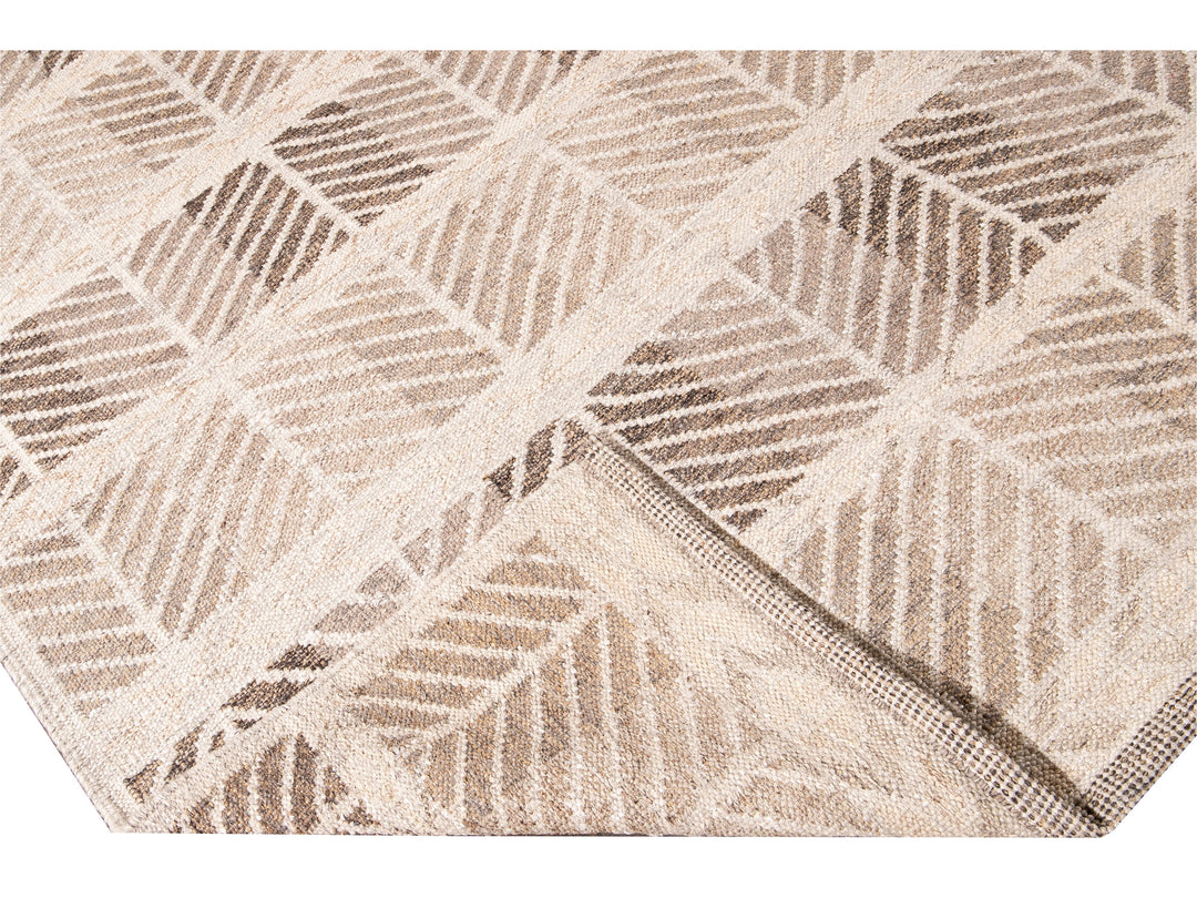 Modern Swedish Style Handmade Beige and Brown Oversize Designed Wool Rug