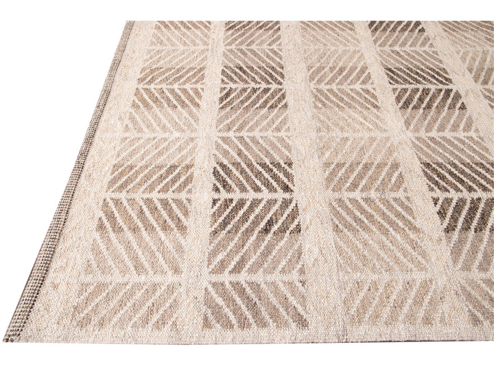 Modern Swedish Style Handmade Beige and Brown Oversize Designed Wool Rug