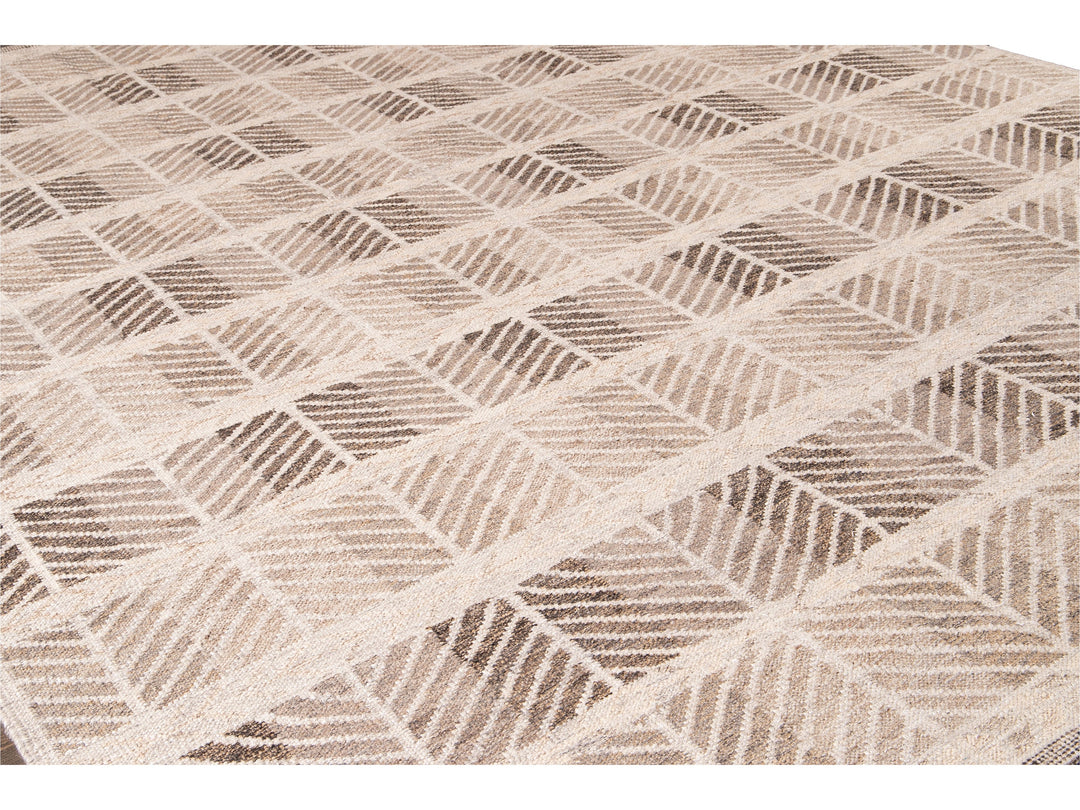 Modern Swedish Style Handmade Beige and Brown Oversize Designed Wool Rug