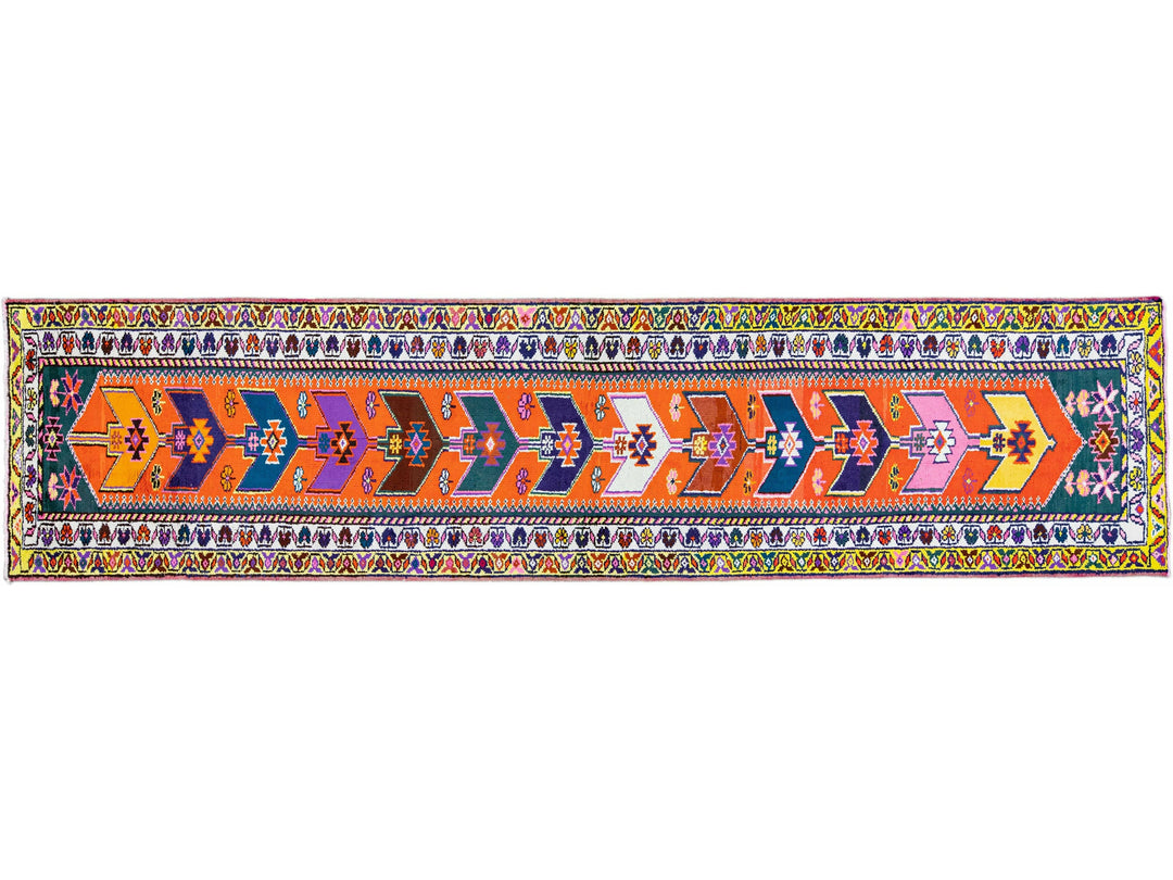 Orange Vintage Turkish Handmade Multicolor Tribal Designed Wool Runner