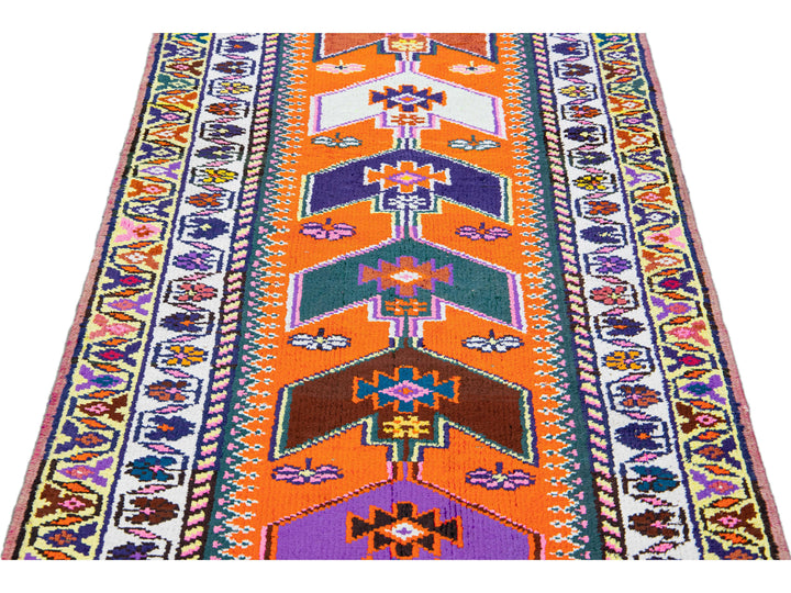 Orange Vintage Turkish Handmade Multicolor Tribal Designed Wool Runner