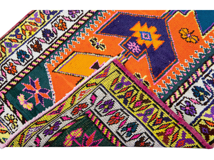 Orange Vintage Turkish Handmade Multicolor Tribal Designed Wool Runner