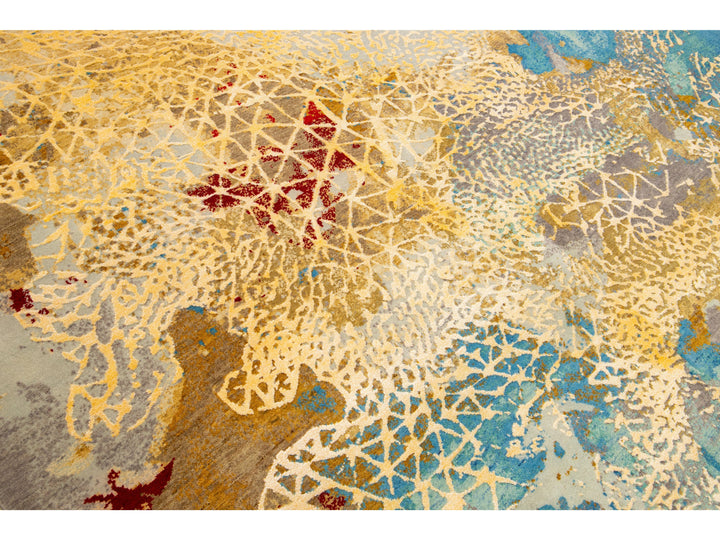 Modern Abstract Wool & Silk Rug 9 X 12