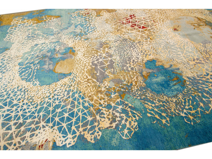 Modern Abstract Wool & Silk Rug 9 X 12