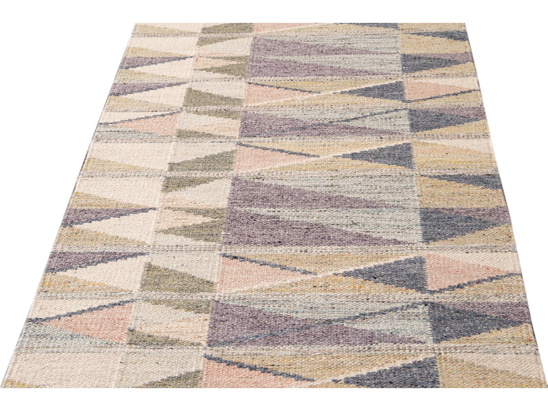Modern Swedish Style Handmade Multicolor Geometric Abstract Wool Runner