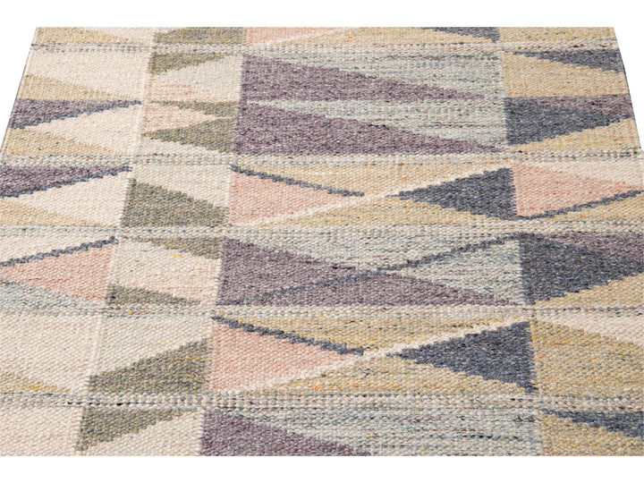 Modern Swedish Style Handmade Multicolor Geometric Abstract Wool Runner