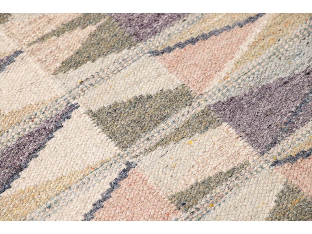Modern Swedish Style Handmade Multicolor Geometric Abstract Wool Runner