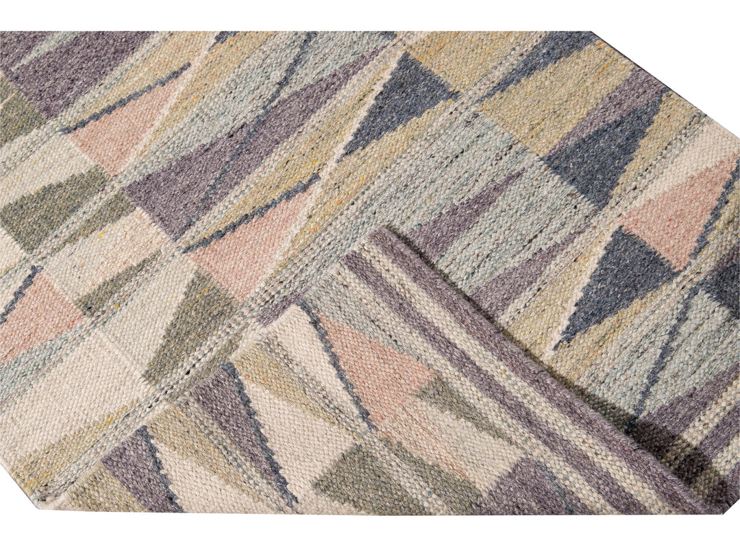 Modern Swedish Style Handmade Multicolor Geometric Abstract Wool Runner
