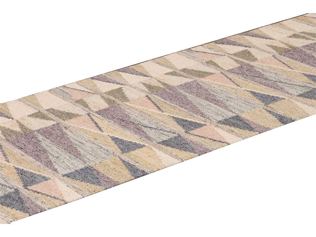 Modern Swedish Style Handmade Multicolor Geometric Abstract Wool Runner