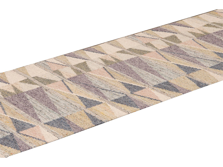 Modern Swedish Style Handmade Multicolor Geometric Abstract Wool Runner