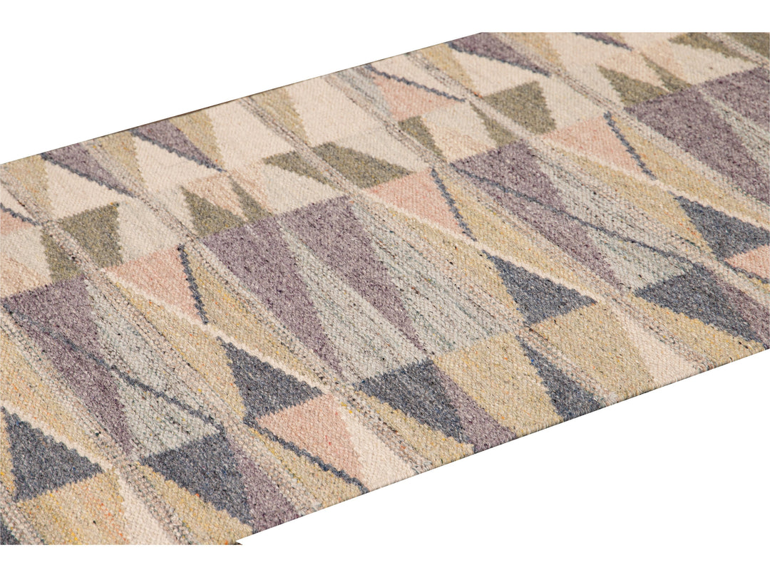 Modern Swedish Style Handmade Multicolor Geometric Abstract Wool Runner