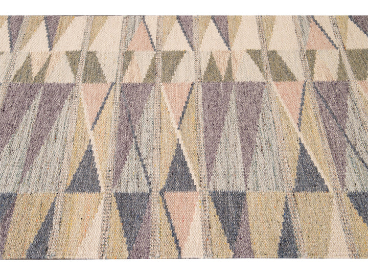 Modern Swedish Style Handmade Multicolor Geometric Abstract Wool Runner