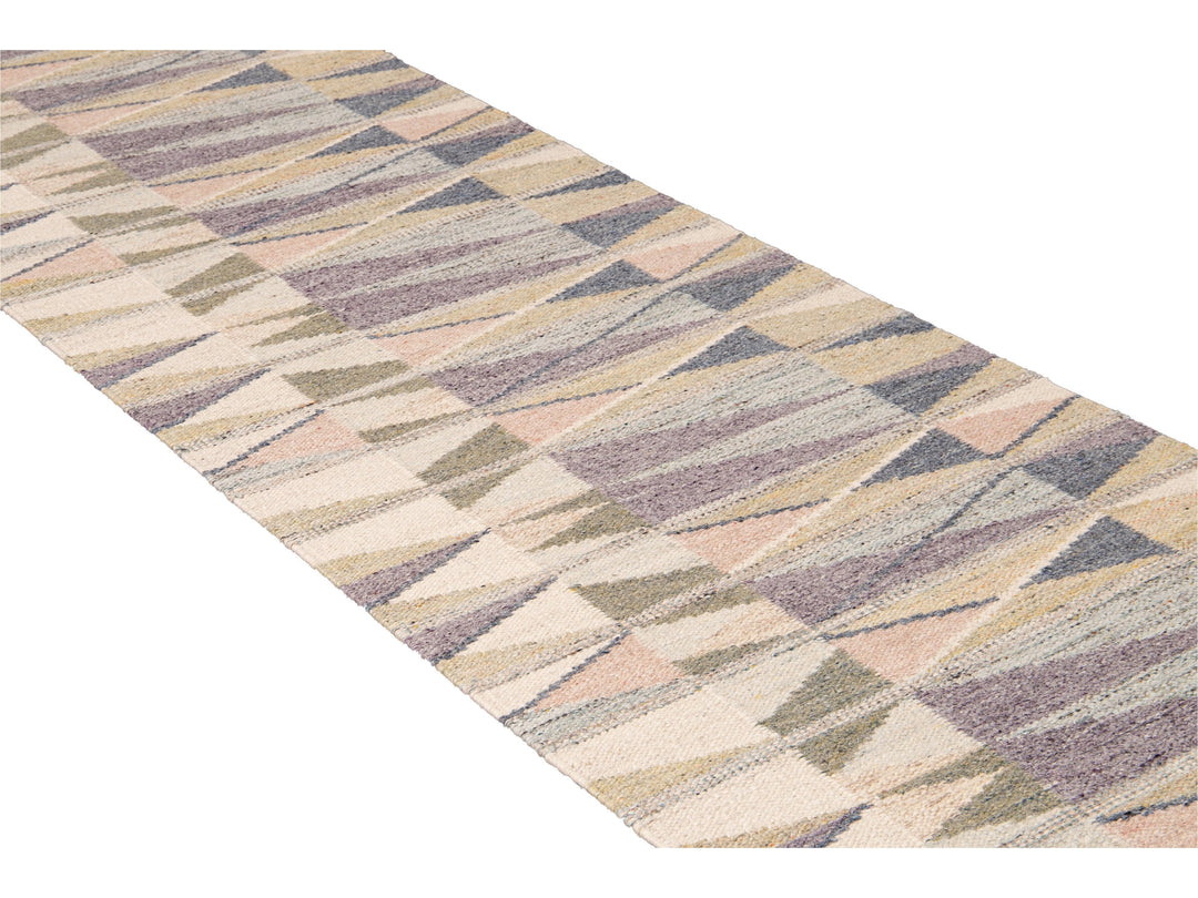 Modern Swedish Style Handmade Multicolor Geometric Abstract Wool Runner