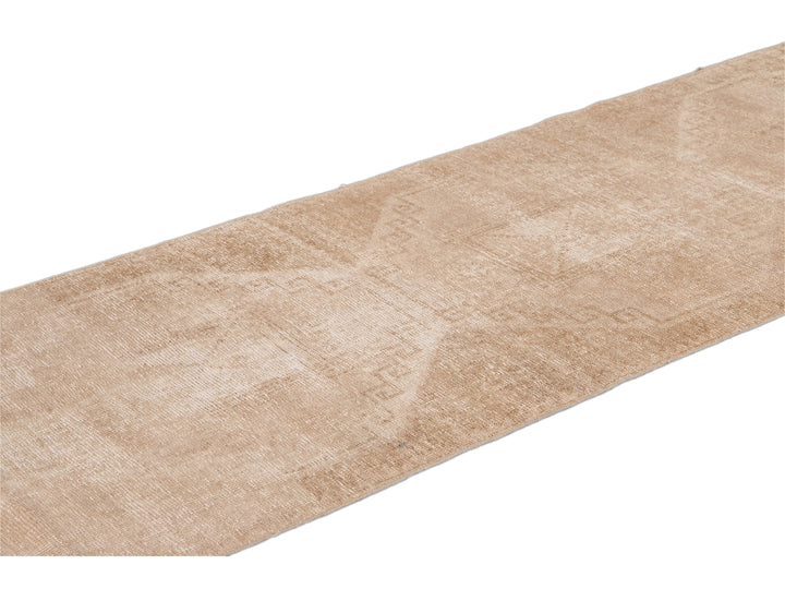Vintage Turkish Handmade Beige Tribal Wool Runner