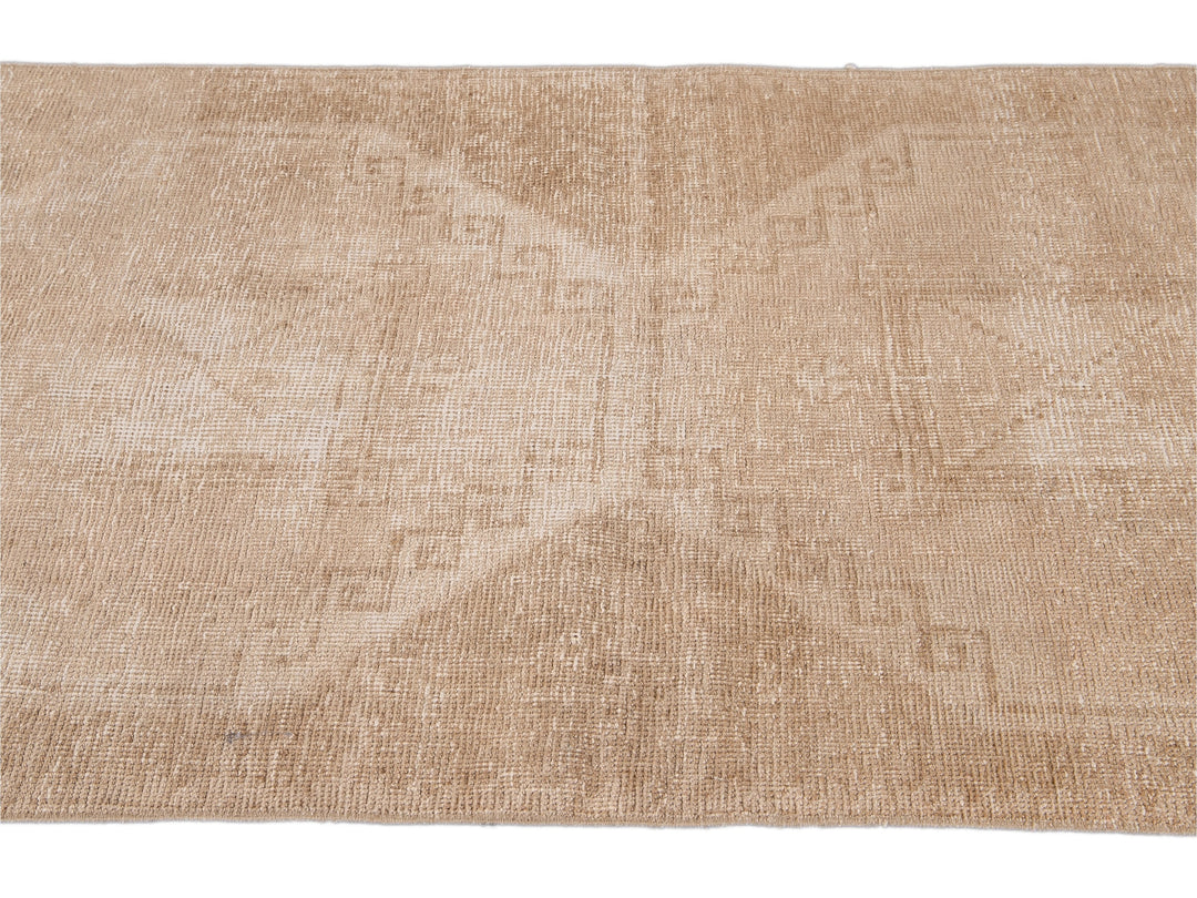 Vintage Turkish Handmade Beige Tribal Wool Runner