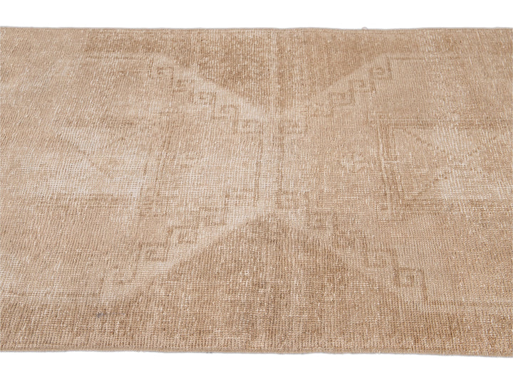 Vintage Turkish Handmade Beige Tribal Wool Runner
