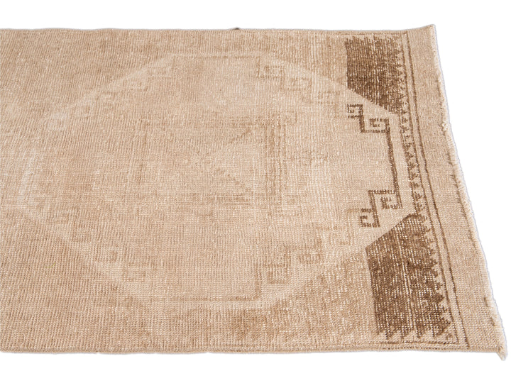 Vintage Turkish Handmade Beige Tribal Wool Runner