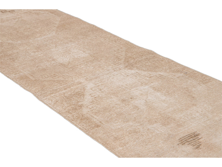 Vintage Turkish Handmade Beige Tribal Wool Runner
