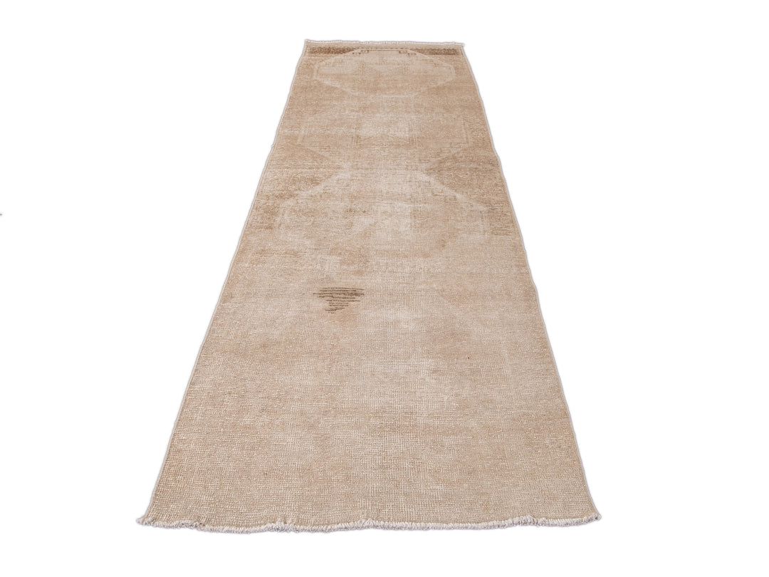 Vintage Turkish Handmade Beige Tribal Wool Runner
