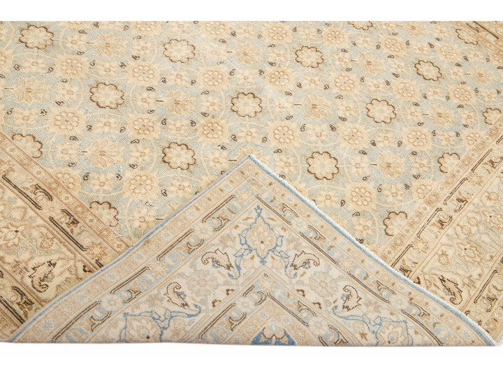 Antique Persian Tabriz Handmade Floral Beige And Blue Square Wool Rug